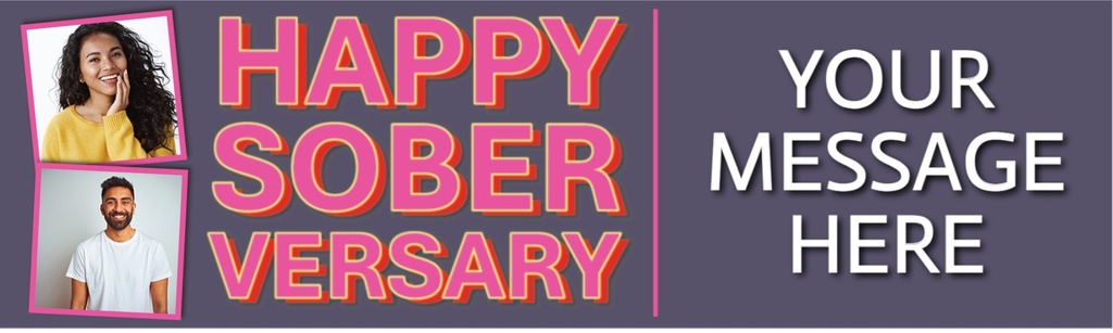 Personalised Sobriety Banner - Purple Soberversary - Text & 2 Photo