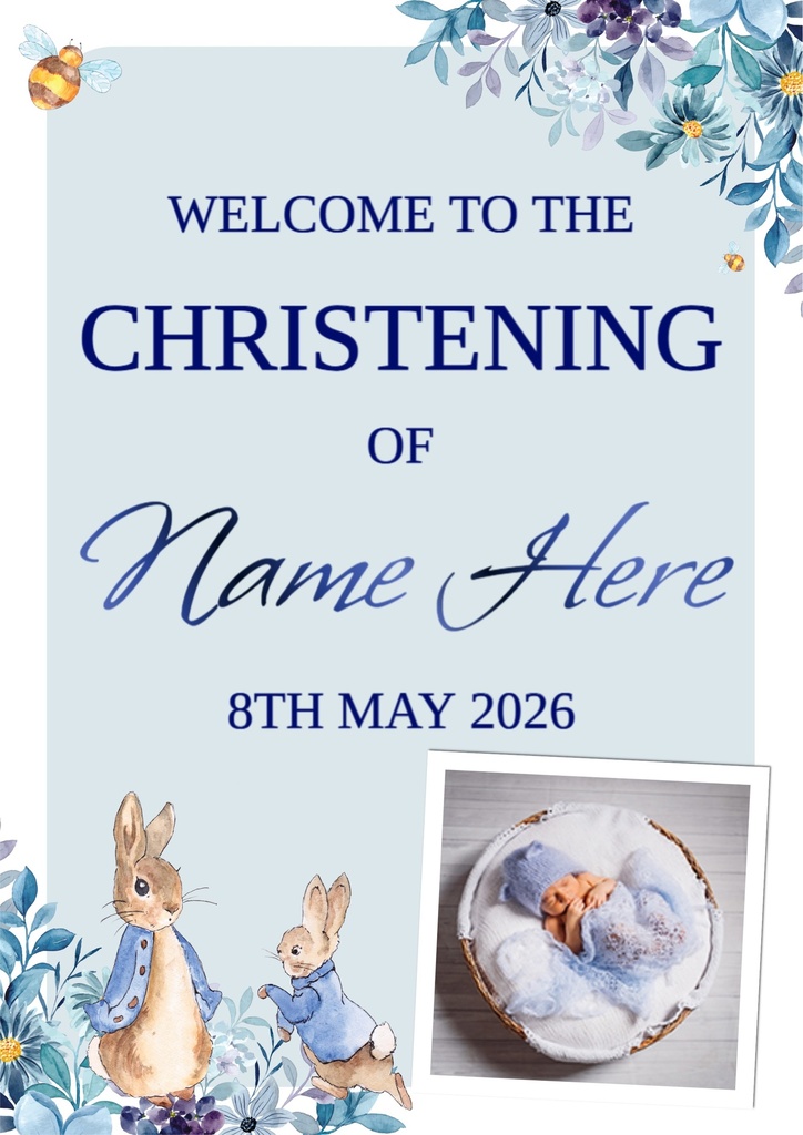Christening Welcome Board - Blue Peter Rabbit - Add Text