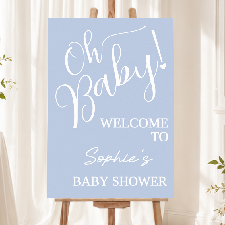 Personalised Baby Shower Welcome Sign - Oh Baby Blue Welcome Board