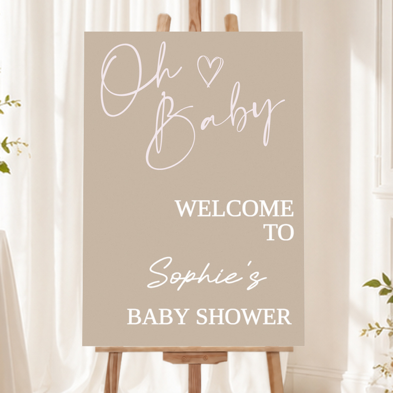 Baby Shower Welcome Board - Oh Baby Neutral - Add Text