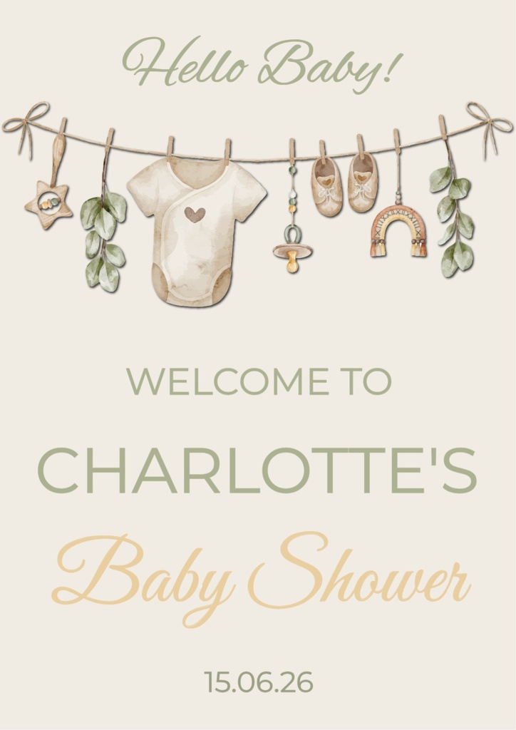 Baby Shower Welcome Board - Boho Design Neutral - Add Text