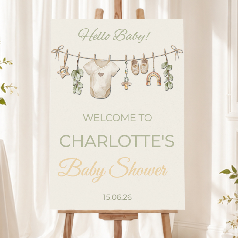 Baby Shower Welcome Board - Boho Design Neutral - Add Text