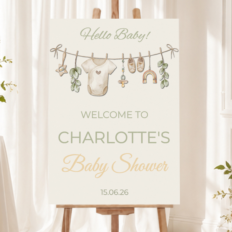 Personalised Baby Shower Welcome Sign - Neutral Boho Welcome Board