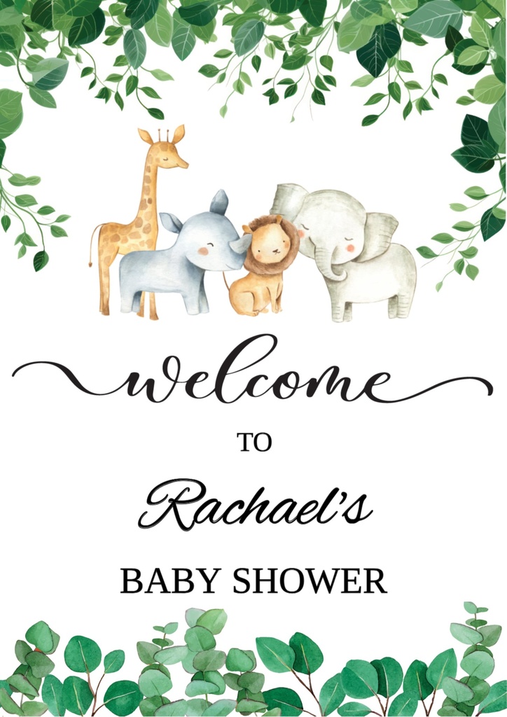 Baby Shower Welcome Board - Safari Baby Animals  - Add Text
