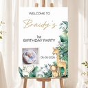 Personalised 1st, 2nd or 3rd Birthday Welcome Sign with 1 Photo - Safari Baby Animals Welcome Board
