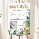 1st Birthday Welcome Board - Wild One Safari Animals  - Add Text & 1 Photo