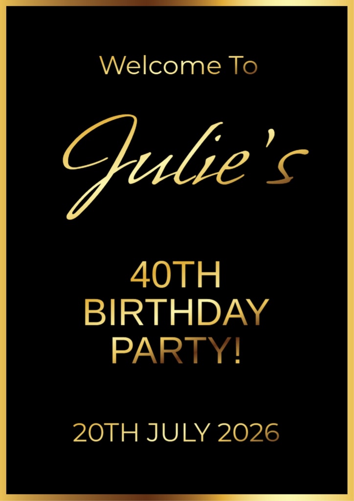Birthday Welcome Board - Gold & Black
