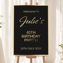 Personalised Birthday Welcome Sign - Gold & Black Welcome Board