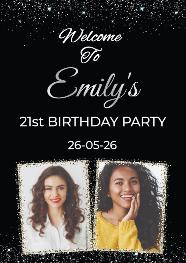 Birthday Welcome Board - Black Design - Upload 2 Photos