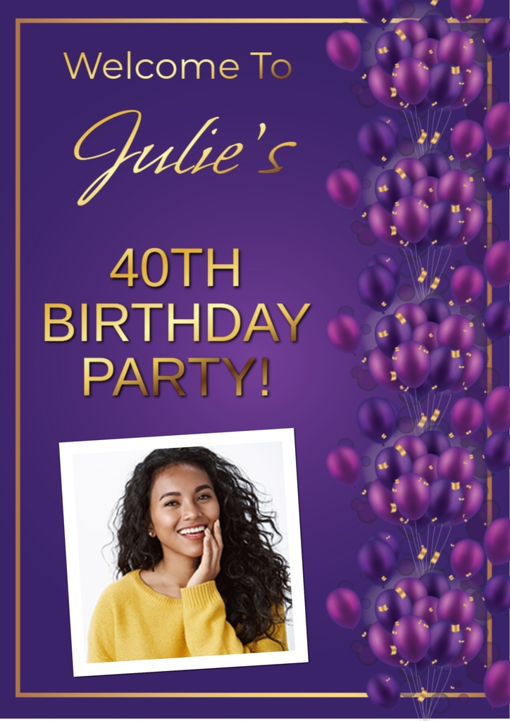 Birthday Welcome Board - Purple Balloons - 1 Photo