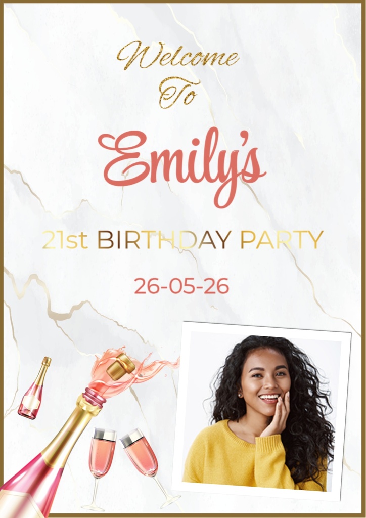Birthday Welcome Board - Pink Champagne - 1 Photo