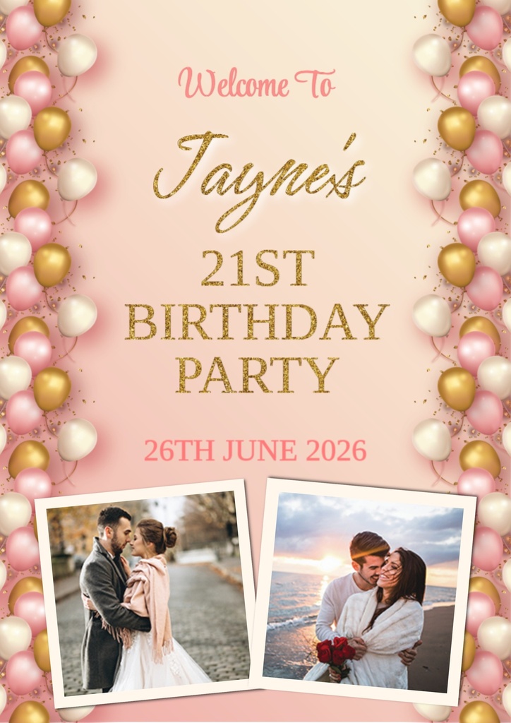 Birthday Welcome Board - Pink & Gold Balloons  - 2 Photo