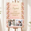 Birthday Welcome Board - Pink & Gold Balloons  - 2 Photo