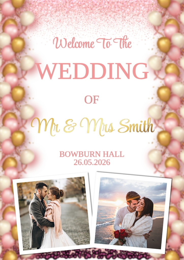 Wedding Welcome Board - Pink & Gold Balloons  - 2 Photo