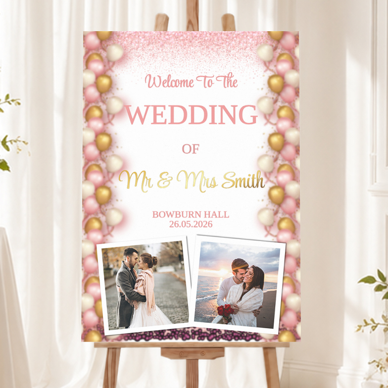 Wedding Welcome Board - Pink & Gold Balloons  - 2 Photo