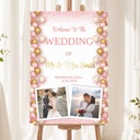 Personalised Wedding Welcome Sign with 2 Photos - Pink & Gold Balloons Welcome Board