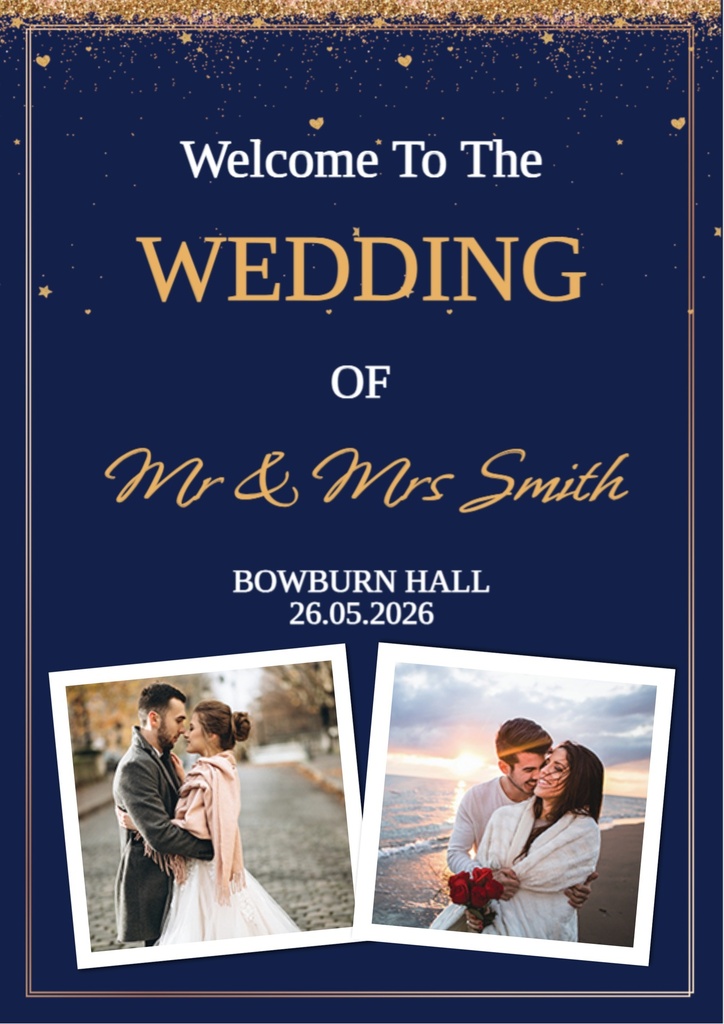 Wedding Welcome Board - Blue & Gold - 2 Photo