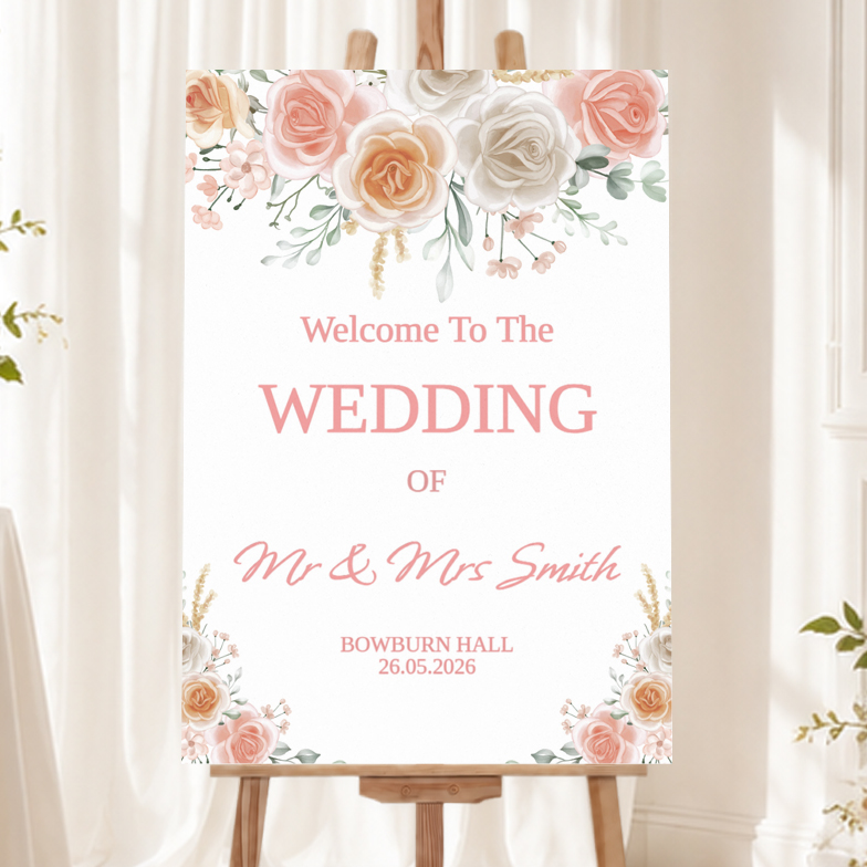 Personalised Wedding Welcome Sign - Autumn Floral Welcome Board