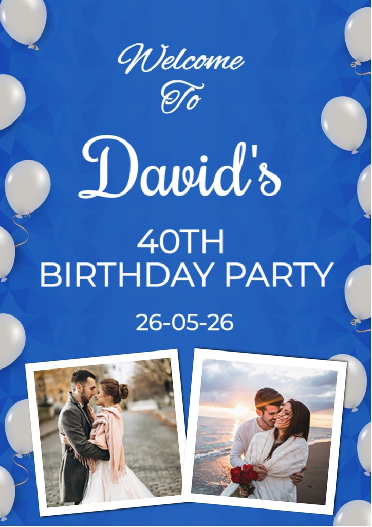 Birthday Welcome Board - Blue & White Balloons - 2 Photos