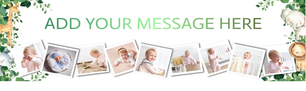 Personalised Birthday Banner - Baby Safari Animals - Custom Text & 9 Photos