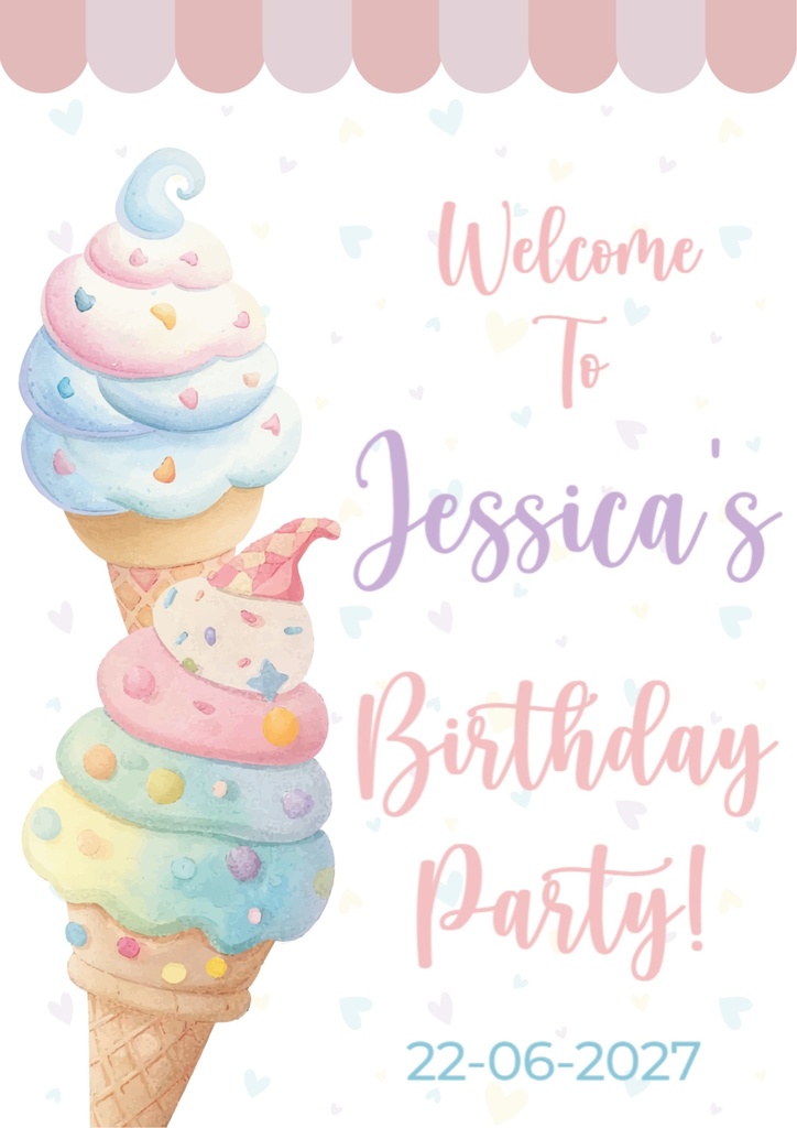Birthday Welcome Board - Ice Cream Design - Add Text