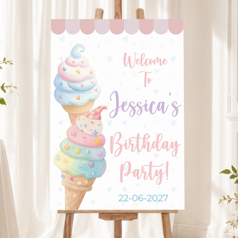 Personalised Kids' Birthday Welcome Sign - Ice Cream Welcome Board