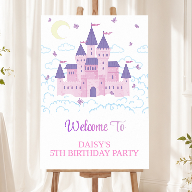 Kids Birthday Welcome Board - Princess Castle