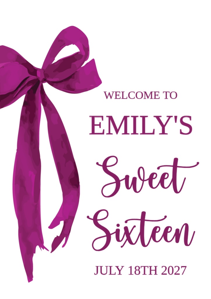 Birthday Welcome Board - Sweet 16 Pink Bow