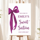 Personalised Sweet 16 Birthday Welcome Sign - Pink Bow Welcome Board