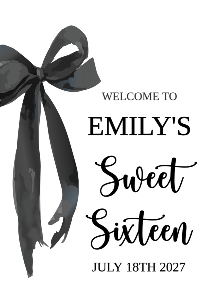 Birthday Welcome Board - Sweet 16 Black Bow