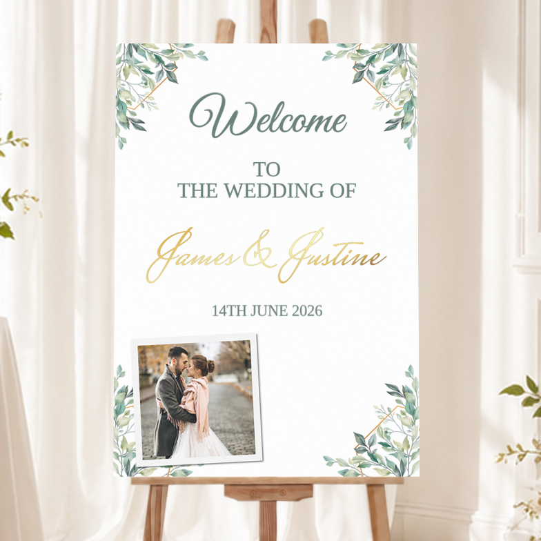 Wedding Welcome Board - Green Leaves Floral Design