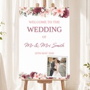 Personalised Wedding Welcome Sign - Pink & Purple Floral Welcome Board