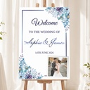 Wedding Welcome Board - Blue Floral Corner Design - 1 Photo