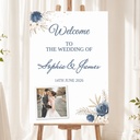 Wedding Welcome Board - Blue Flower Design - 1 Photo