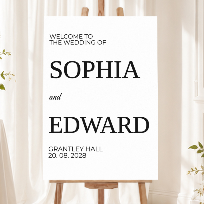 Personalised Wedding Welcome Sign - Modern Minimalist Welcome Board