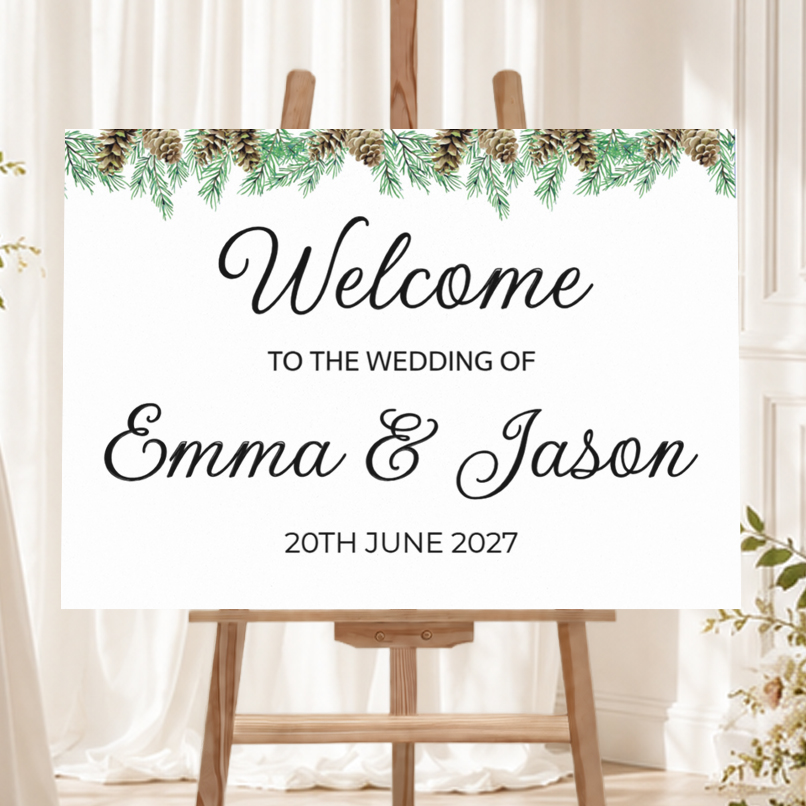 Personalised Wedding Welcome Sign - Green Border Landscape Welcome Board