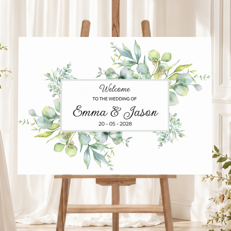 Wedding Welcome Board - Green Floral - Landscape Design