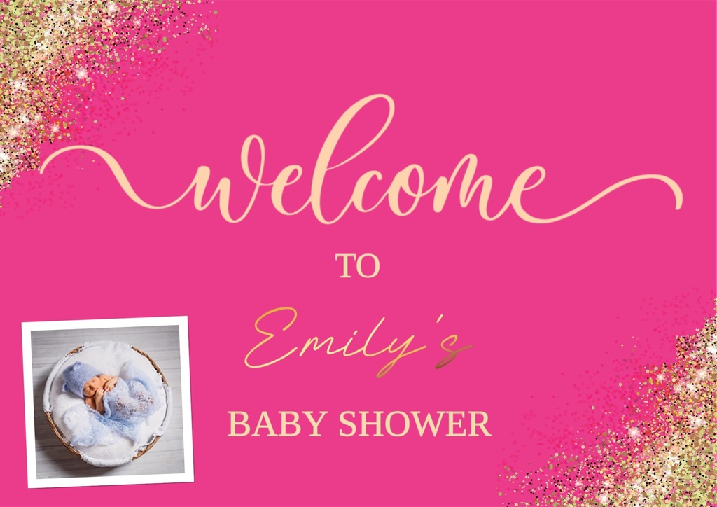 Baby Shower Welcome Board - Pink - Add Text & 1 Photo - Landscape Design