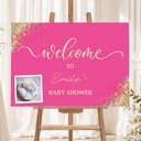 Personalised Baby Shower Welcome Sign with 1 Photo - Pink Landscape Welcome Board
