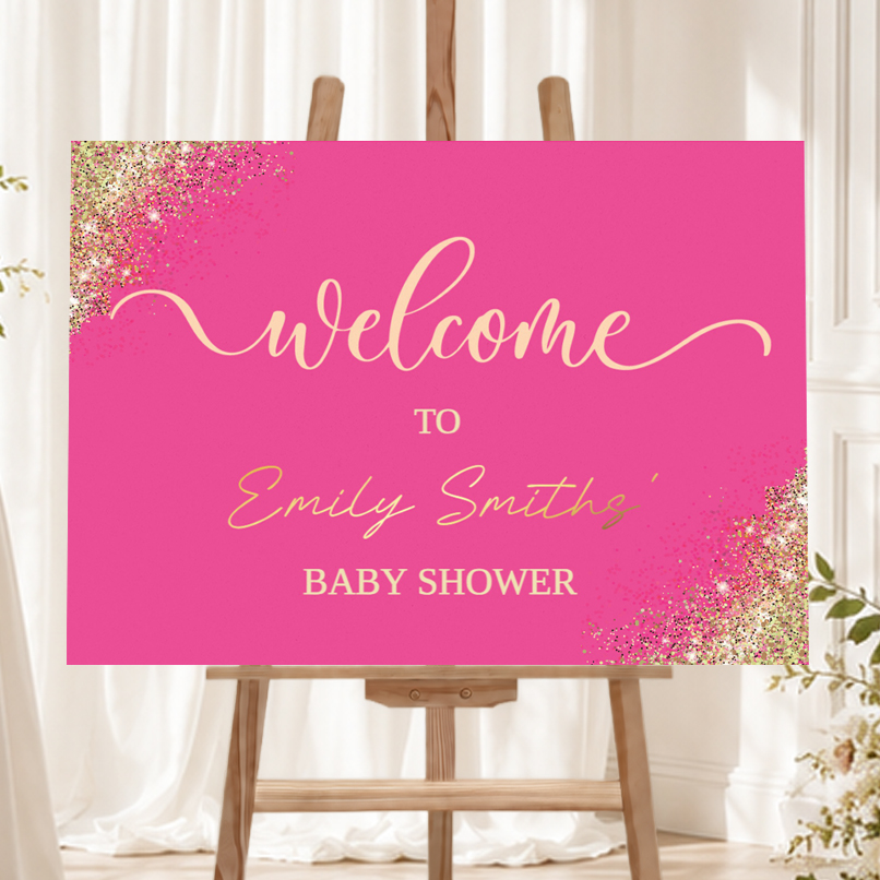 Personalised Baby Shower Welcome Sign - Pink Landscape Welcome Board