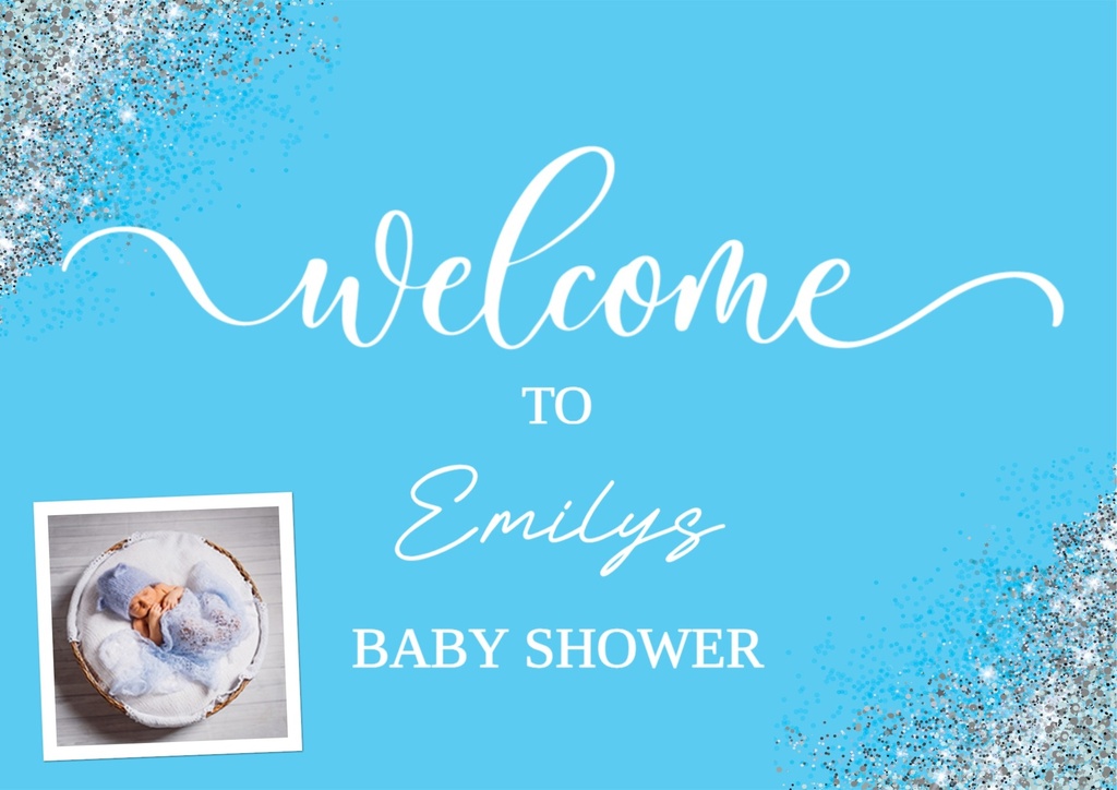 Baby Shower Welcome Board - Blue - Add Text & 1 Photo - Landscape Design