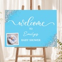 Personalised Baby Shower Welcome Sign with 1 Photo - Blue Landscape Welcome Board