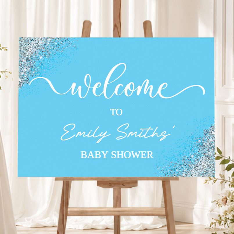 Personalised Baby Shower Welcome Sign - Blue Landscape Welcome Board