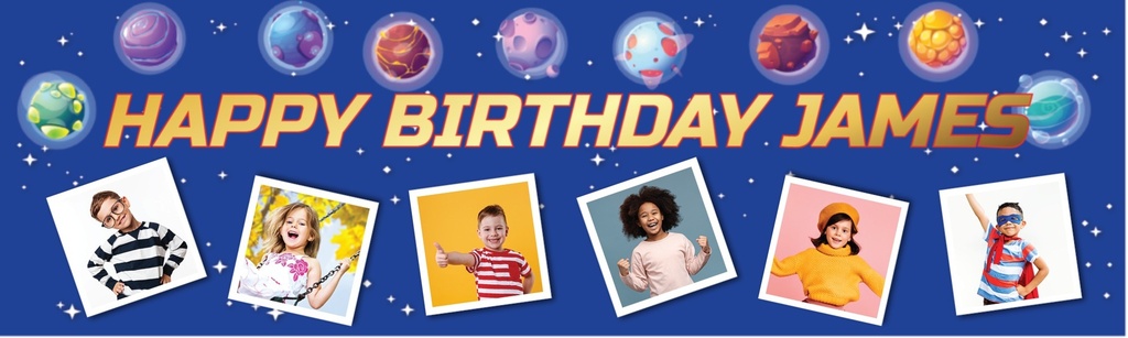 Personalised Happy Birthday Banner - Childrens Planets Space - 6 Photo