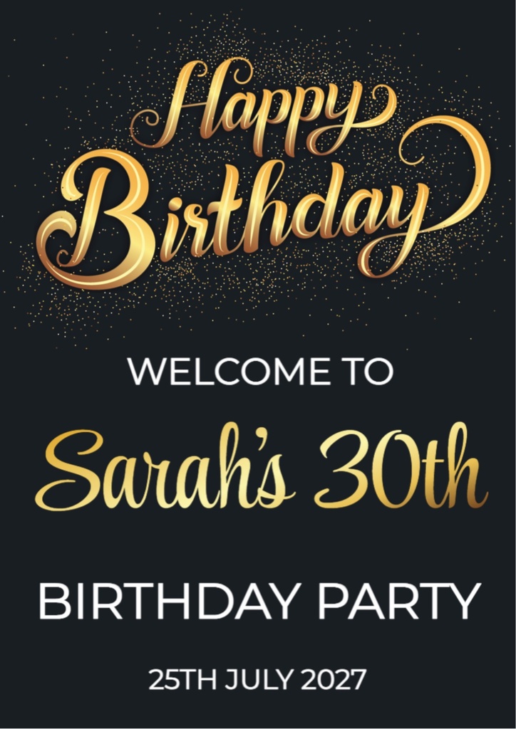 Happy Birthday Welcome Board - Black & Gold