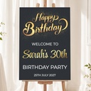 Happy Birthday Welcome Board - Black & Gold