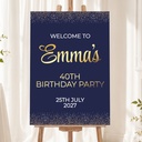 Personalised Birthday Welcome Sign - Blue & Gold Welcome Board
