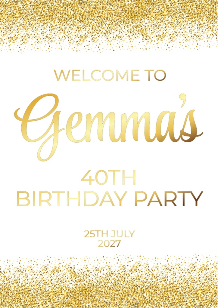 Birthday Welcome Board - Gold Sparkle