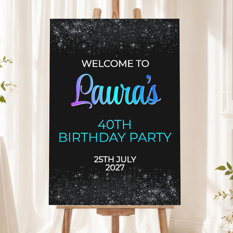 Birthday Welcome Board - Black & Silver