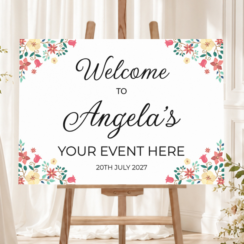 Birthday Welcome Board - Red Floral - Landscape Design